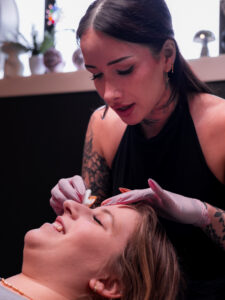 Pigment is applied to tiny life-like hairstrokes